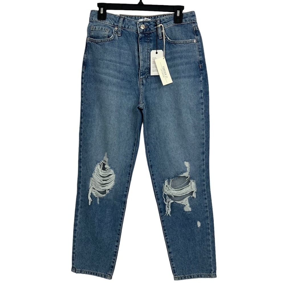 FOREVER 21 Women’s “MOM” Blue Jeans Sz 27 (6/7) Medium Wash Relaxed Fit Tapered
